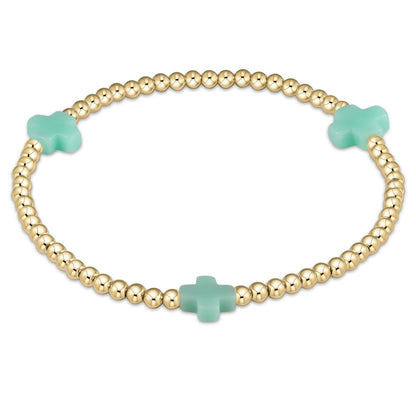 Signature Gold Pattern Cross and 3mm Beaded Bracelet